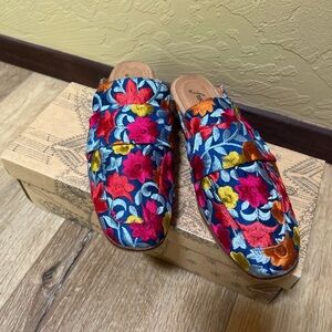 Free People Multicolor Floral Embroidered Mules